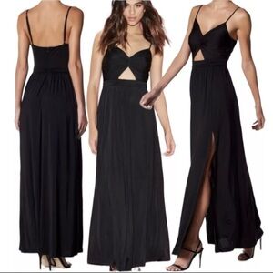 NBD Tana Cutout Black Maxi Dress With Slits Size XS Stretch Sleeveless